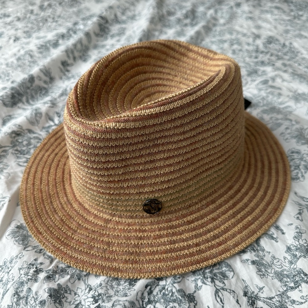 Maison Michel Striped Tan Fedora Hat size M